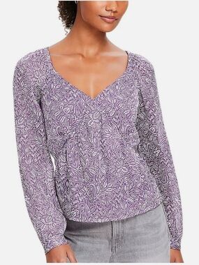 Loft Tulip Striped Purple White Flattering Sweetheart Office Blouse  Large NEW